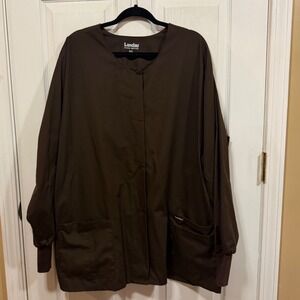 Landau Womens 3XL Brown Snap Front Scrub Jacket Ribbed Cuff Pockets LAC8486